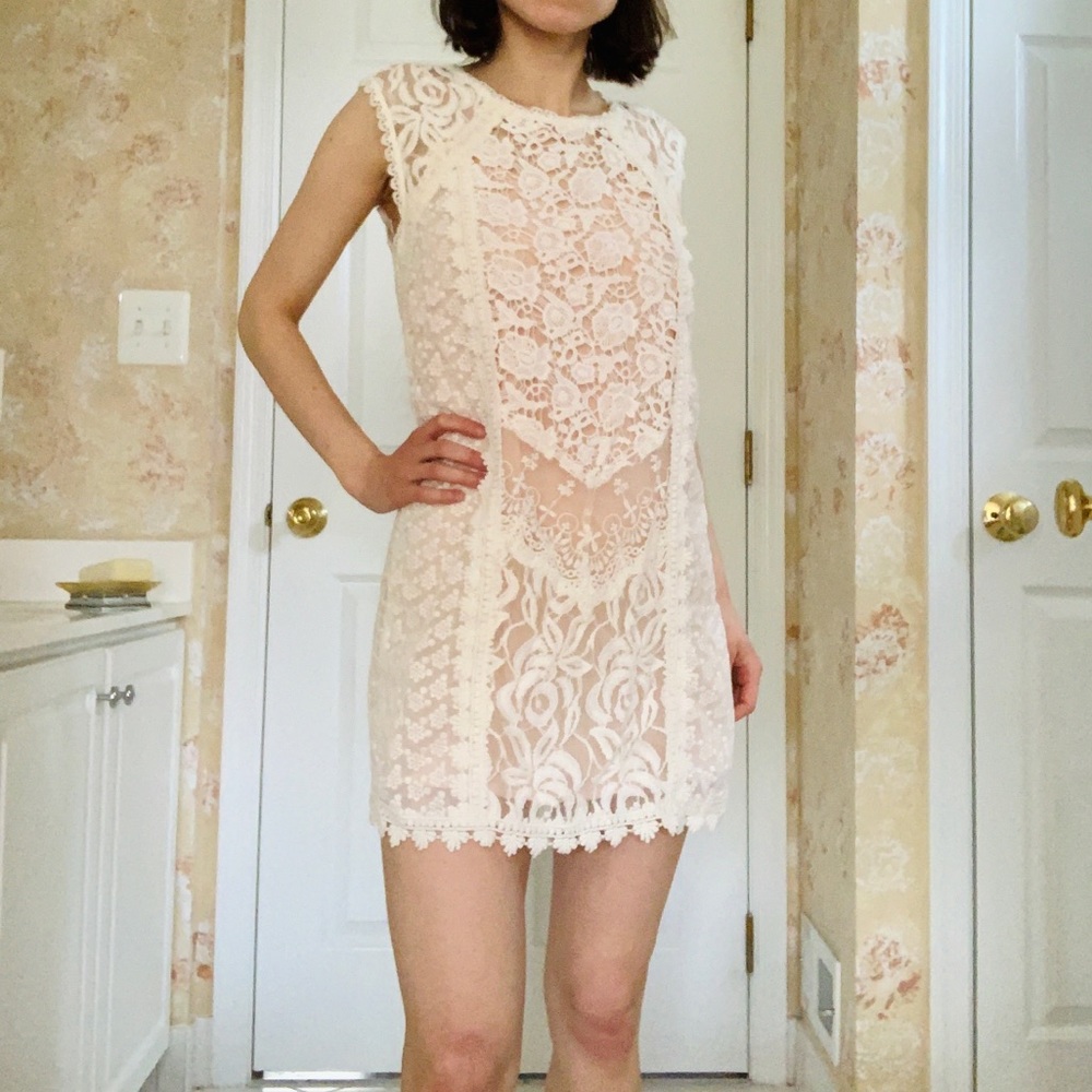 Champagne & Strawberry Lace Mini Dress